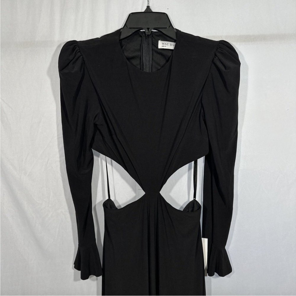 NWT $398 Mac Duggal Long Sleeve‎ Puff Shoulder Cut Out Gown Black [ SZ 6 ] #Q449 - Picture 7 of 16